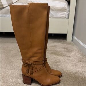 Ralph Lauren Geena Camel Leather Knee-High Boots